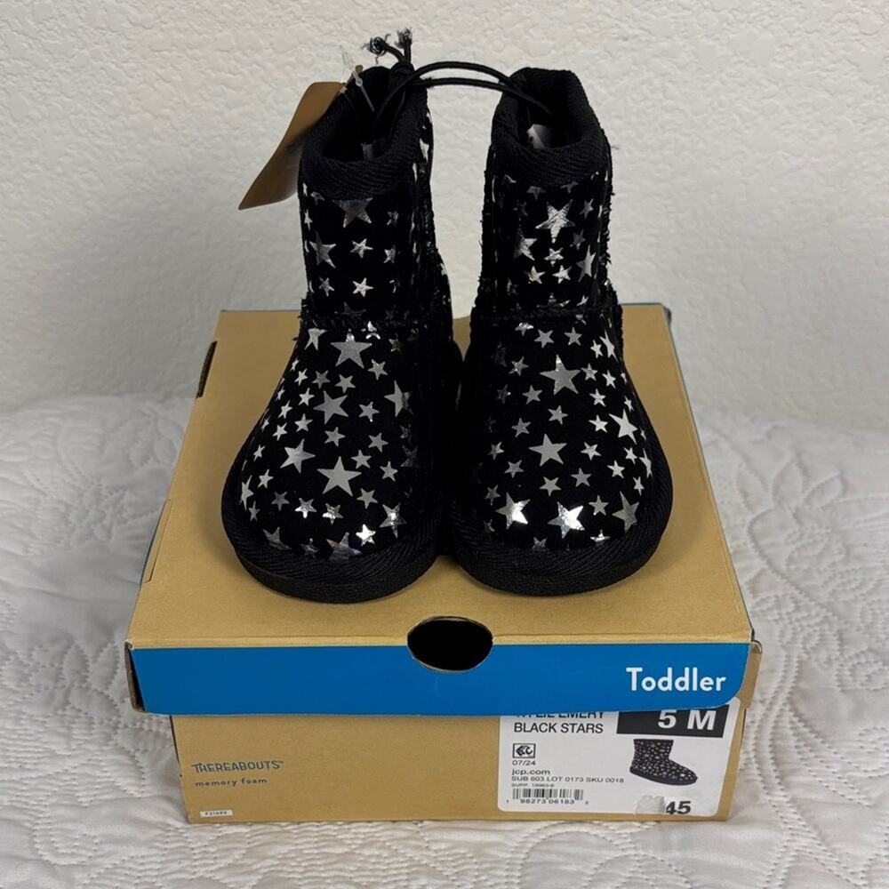Thereabouts Memory Foam Lil Emory Black Starry Toddler Boots Size 5M